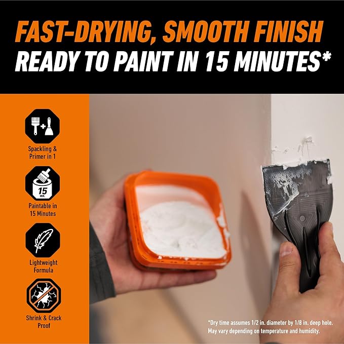 GORILLA Wall Repair Kit, Heavy Duty Spackling, 8 fl oz Tub, 4 in Patch | - Image 4