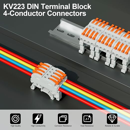 5Pcs DIN Terminal Blocks, 4 Conductor Splicing Connectors | 4 Conductor Compact - Image 2