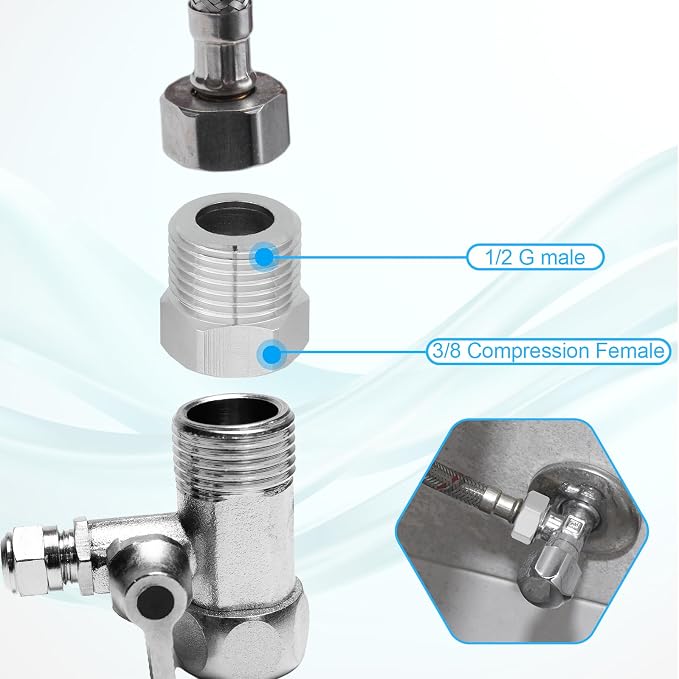 3/8 Female to 1/2 Male Adapter, Plated Compression Faucet Connector, Water Hose - Image 4