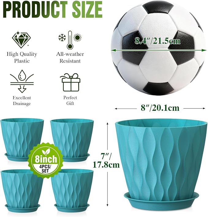 8 Inch Plant Pots 4 Pack Plastic Planters - Image 3