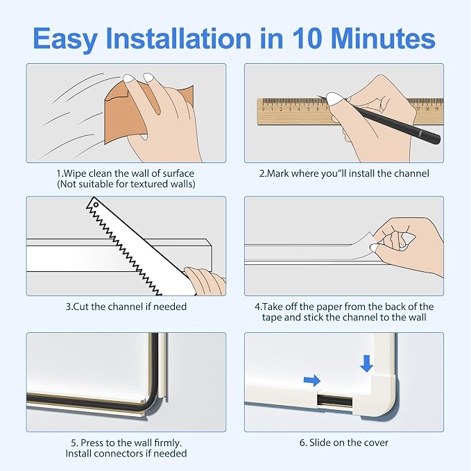 Yecaye Cord Hider, 113in One-Cord Cable Raceways, W0.59in H0.4in, Easy Install - Image 7