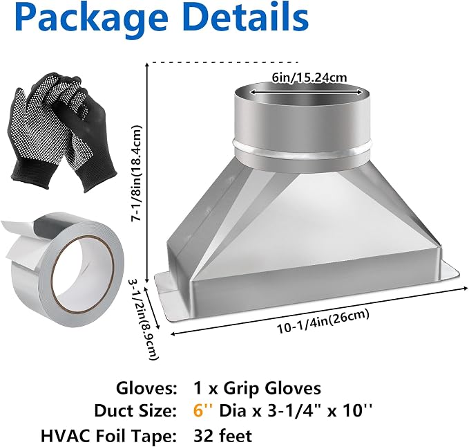 3-1/4" x 10" to 6" Rectangular to Round Duct Transition Adapter Reducer - Image 4