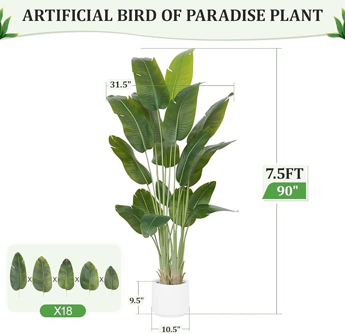 Artificial Bird of Paradise Plant 7.5Ft Tall Fake Tropical Palm Tree Large Fake - Image 4