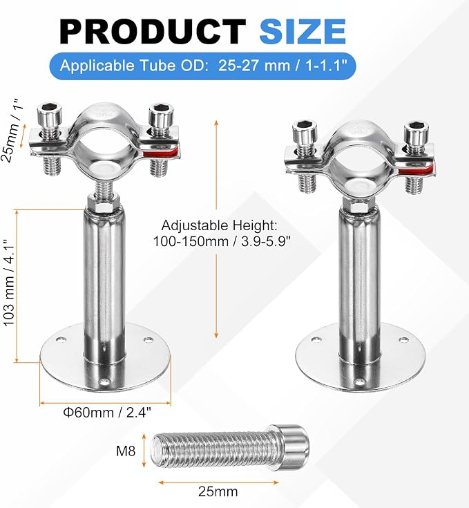 HARFINGTON 2 Set Wall Mount Ceiling Mount Pipe Supports 304 Stainless Steel - Image 2
