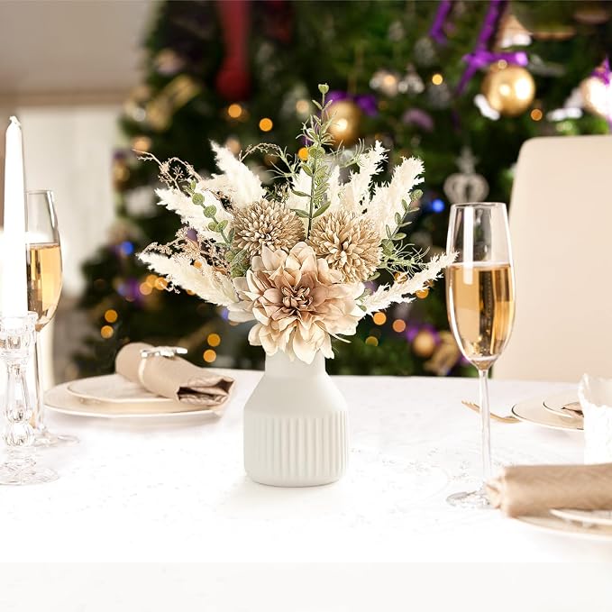 Mkono Fake Flowers in Ceramic Vase, 12.5" Coffee Table Centerpieces, Small Silk - Image 3
