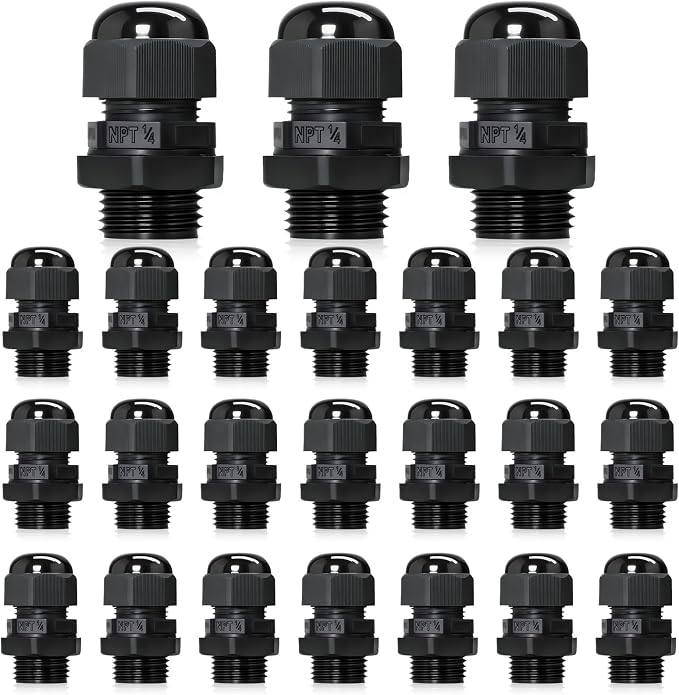 24 Pcs 1/4" NPT Black Adjustable Cable Glands by Wocloer