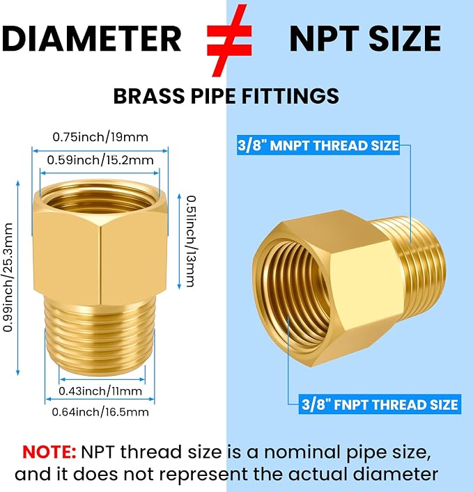 SDTC Tech 2-Pack Brass Pipe Fitting 3/8 NPT Male Thread to 3/8 NPT Female - Image 8