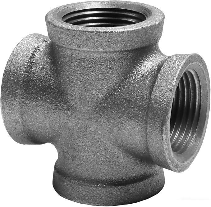 Black Cast Iron Cross Fitting 3/4" Female Thread, 4 Way Industrial Pipe by SNGSPKPipeFittings