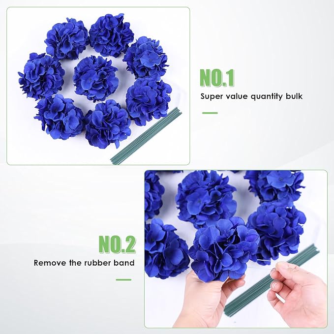 AVIVIHO 65pcs Fake Flowers Royal Blue Hydrangea Artificial Flowers Bulk Silk - Image 6