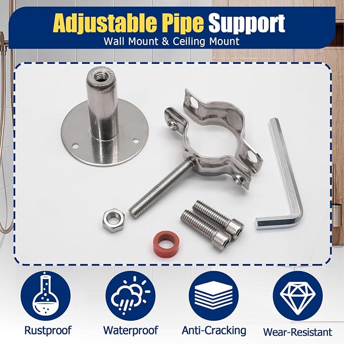 2pcs Adjustable Pipe Support Bracket, 1-1/4 Inch Pipe Clamp | Stainless Steel - Image 5