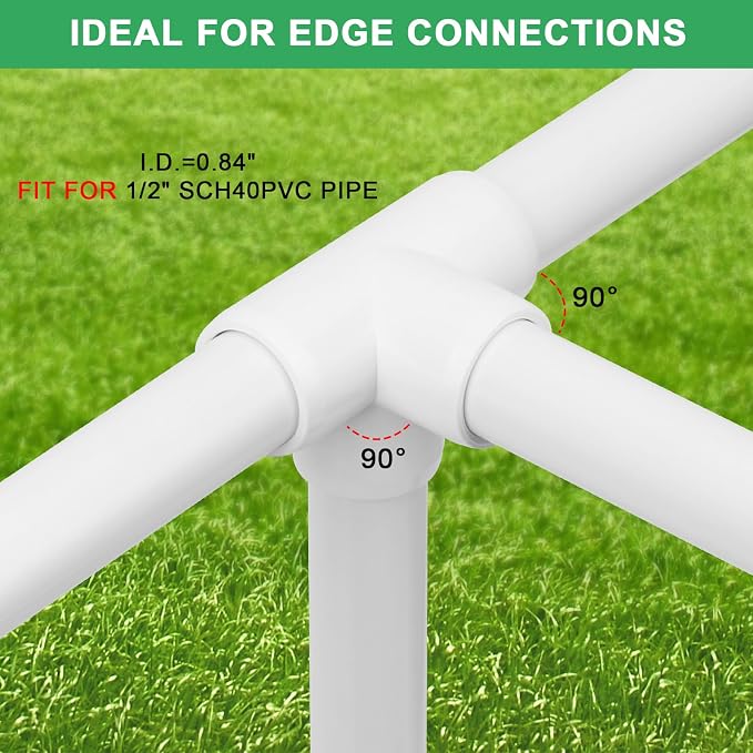 20Pack 1/2IN 4-Way Elbow PVC Pipe Fittings Furniture Grade SCH40 4 Way Side - Image 3