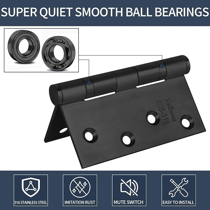 4" 316 Marine Grade Door Hinges XINSheng Heavy Duty Exterior 3 Pack | Ball - Image 4