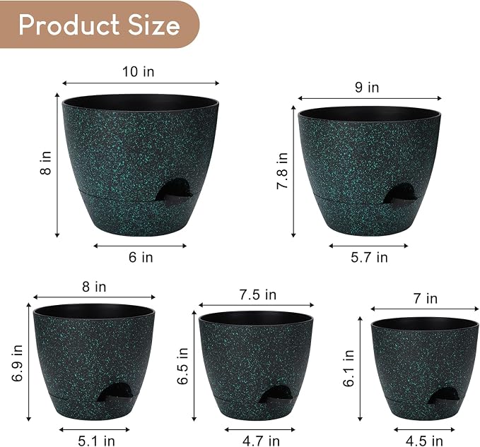 YNNICO Plant Pots 10/9/8/7.5/7 inch, Self Watering Planters - Image 2