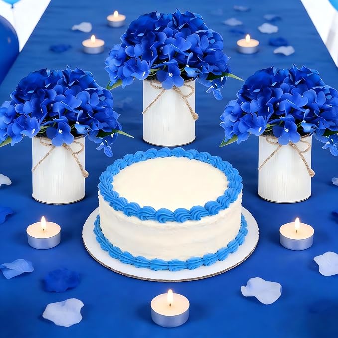 Royal Blue Flower Table Centerpieces, Rose & Hydrangea | Floral Arrangement - Image 4
