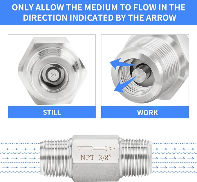 ChillWaves 304 Stainless Steel In-Line Siamese Check Valve 3/8" NPT Male Thread - Image 5