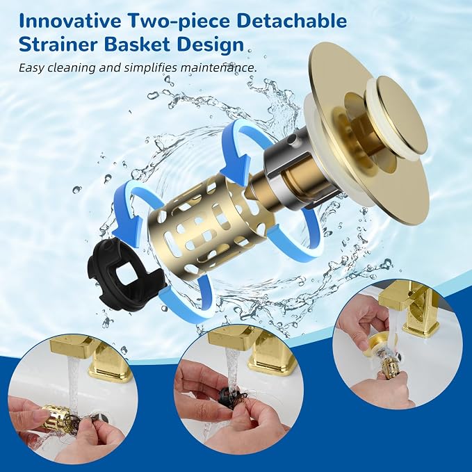 Hibbent 2 PCS Upgraded 3 in 1 Bathroom Sink Drain Strainer, Pop Up Stopper - Image 4