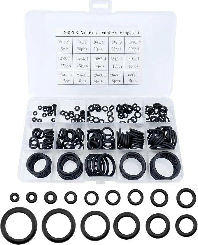 200 PCS O-Rings Assortment Kit, 15 Sizes Nitrile Rubber O Rings Sealing Gasket by Juxiamal
