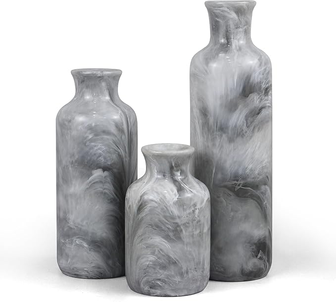 Resin 3 Piece Decorative Vase Set, Mantel and Shelf Decor. Boho Style Vases by YMXYJM