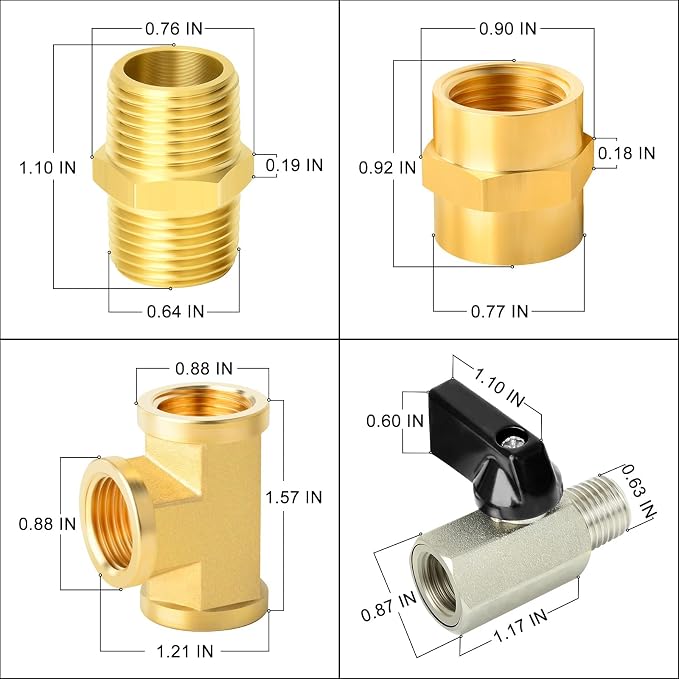 GASHER 8PCS 3/8 Inch NPT Brass Pipe Fitting, Ball Valve, Barstock Tee Brass - Image 4
