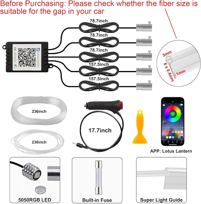 Interior Car LED Strip Lights APP Control, 5 in 1 RGB 16 Million Colors Ambient - Image 4