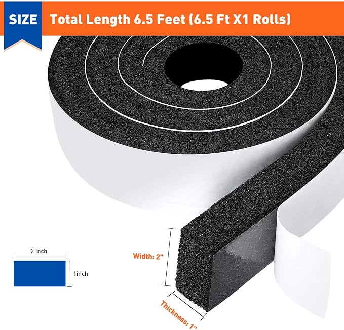 MAGZO Foam Weather Stripping Door Seal 2 Inch W x 1 Inch T x 6.5 FT | Foam Tape - Image 2