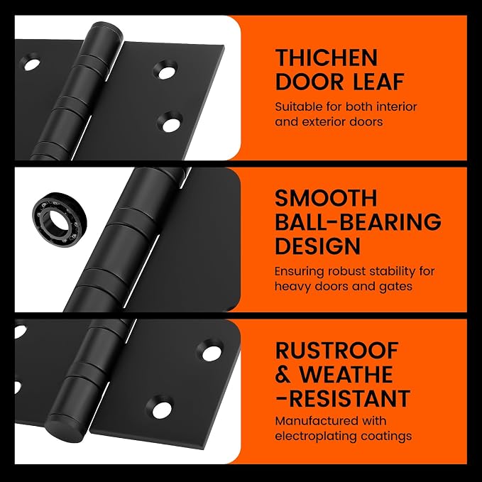 304 Stainless Steel Matte Black 4'' Door Hinges - Image 5