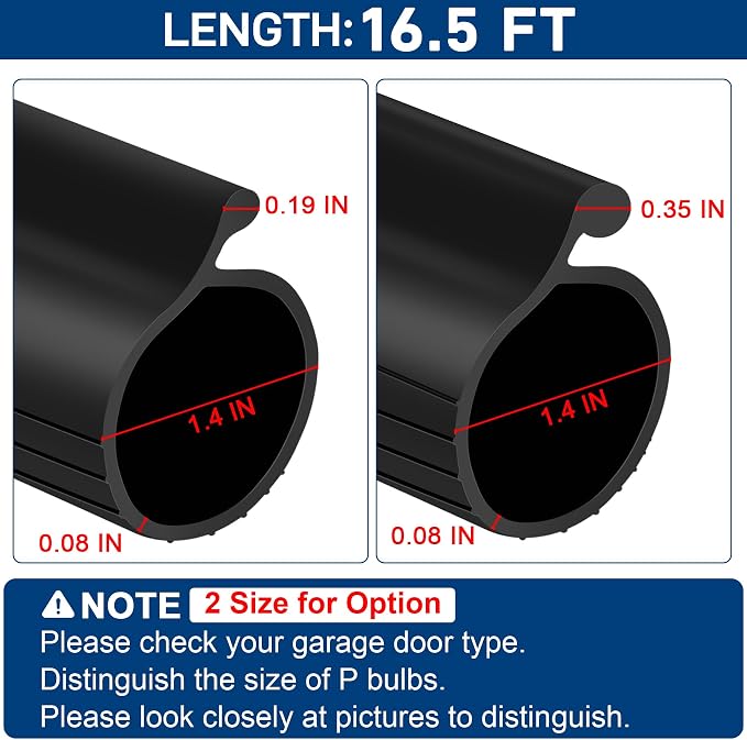 16.5FT Garage Door Bottom Seal Rubber 0.35" Big P Bulb Bottom Garage Weather - Image 2
