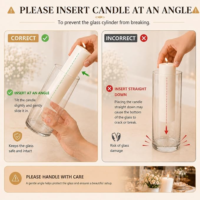 24 PCS Ivory White Pillar Candles and Glass Cylinder Vases Hurricane Glass - Image 7