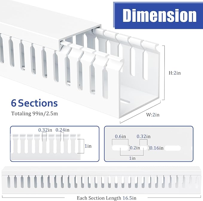 2" H x 2" W Cable Raceway, 99in Under Desk Wire Management Channel, 16.5in Each - Image 2