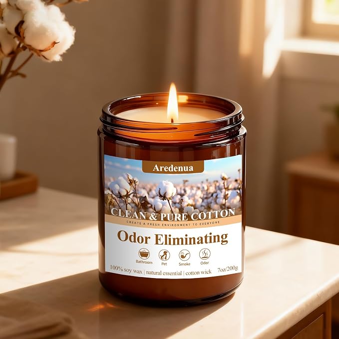 Clean Cotton Odor Eliminating Candles, 7 oz Soy Scented Candle | Eliminates 95% - Image 9