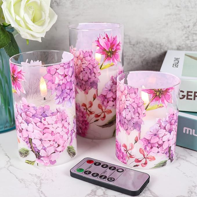 Red Hydrangea Glass Flameless Candles - Image 4