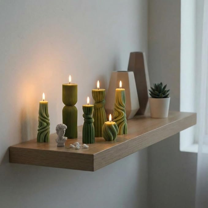 Threlaco 6 Pcs Ribbed Pillar Candles, 2.36-6.89 Inch Heights, Modern Spiral - Image 5