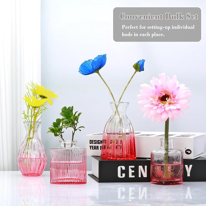 Glass Bud Vases Set of 4, Small Pink Flower Vases - Image 6
