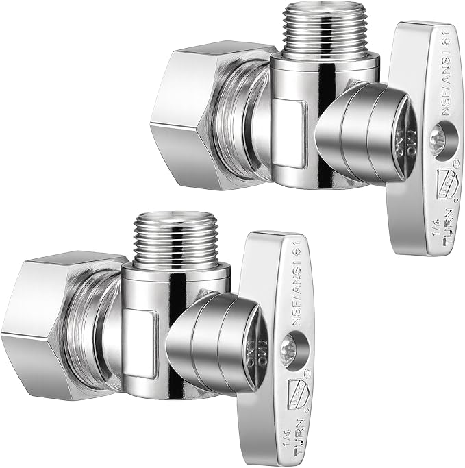 Angle Stop Valve 1/2" Nominal Compression Inlet x 3/8" OD Outlet, 1/4-Turn Shut by oiununo