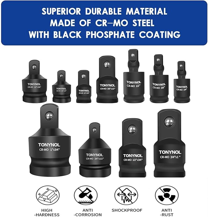 TONYNOL 11pcs Impact Adapter and Reducer Set and Universal Joint Swivel Socket - Image 4