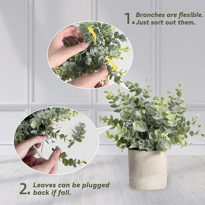 4 Pack Small Potted Eucalyptus Fake Plants - Image 4