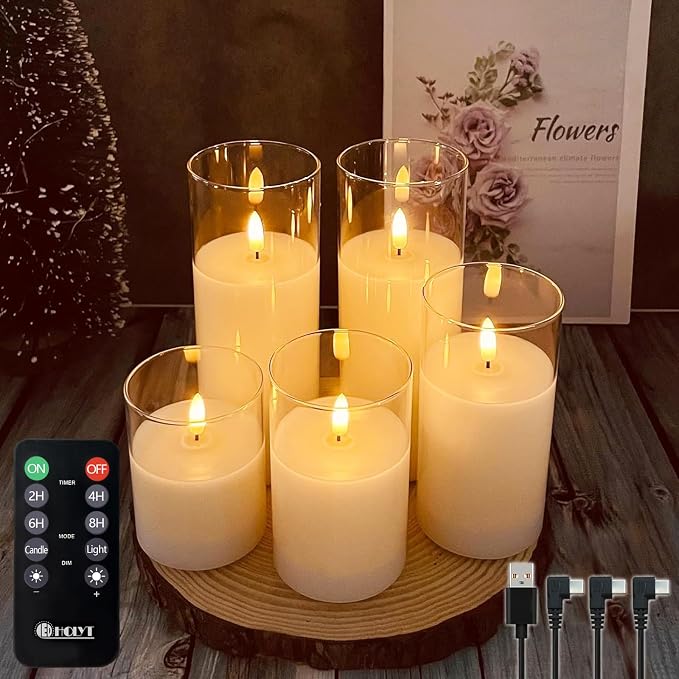 Glass Rechargeable LED Realistic Flickering Flameless Candles | Fake Flame by LEDHOLYT