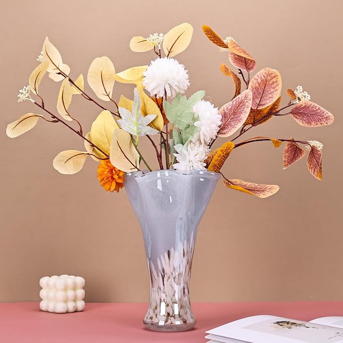 9.0" H Blue White Glass Vases for Flower, Unique Hand Blown Glass Vase | Wide - Image 7