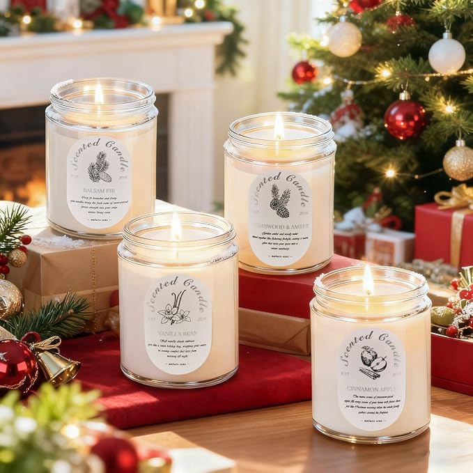 Scented Candle Gift Set, 4 Pack 28oz Soy Wax Aromatherapy Candles | Cinnamon - Image 4