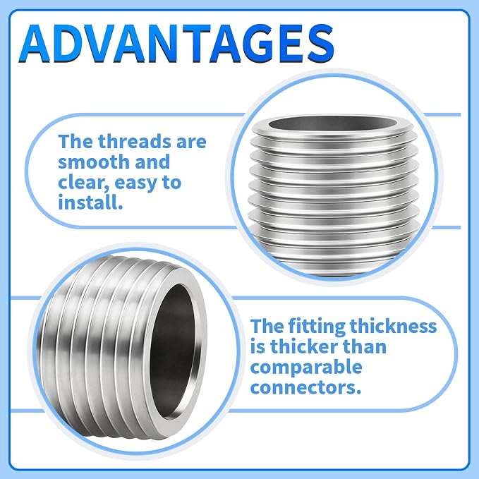 ChillWaves 304 Stainless Steel Pipe Fitting, Nipple Cast Pipe 2" NPT Male x 2" - Image 4