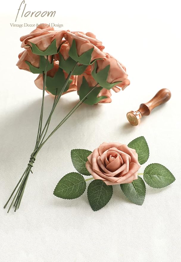 Artificial Flowers 25pcs Real Looking Warm Taupe Foam Fake Roses - Image 6