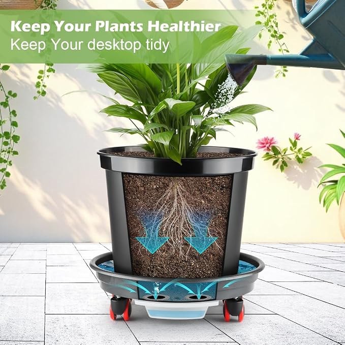 RooTrimmer 3 Pack 16 Inch Rolling Large Plant Pots | Heavy duty plastic planters - Image 2