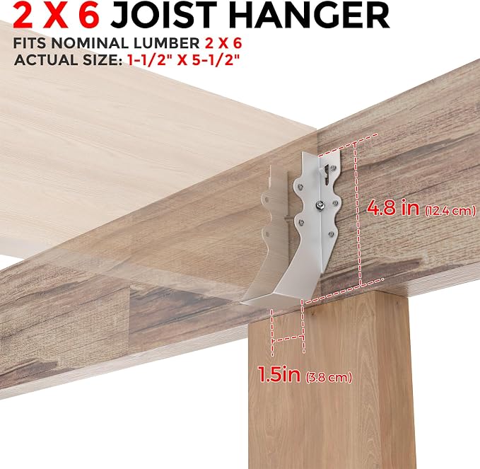 25 Pcs 2x6 Joist Hangers, 18 Gauge Metal Face Mount Joist Hangers, Lu26 Joist - Image 4