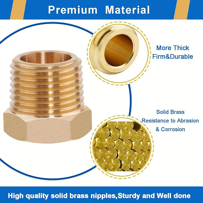 4PCS 1/2" NPT Male to 3/8" NPT Female Brass Reducer Hex Bushing, Solid Brass - Image 3