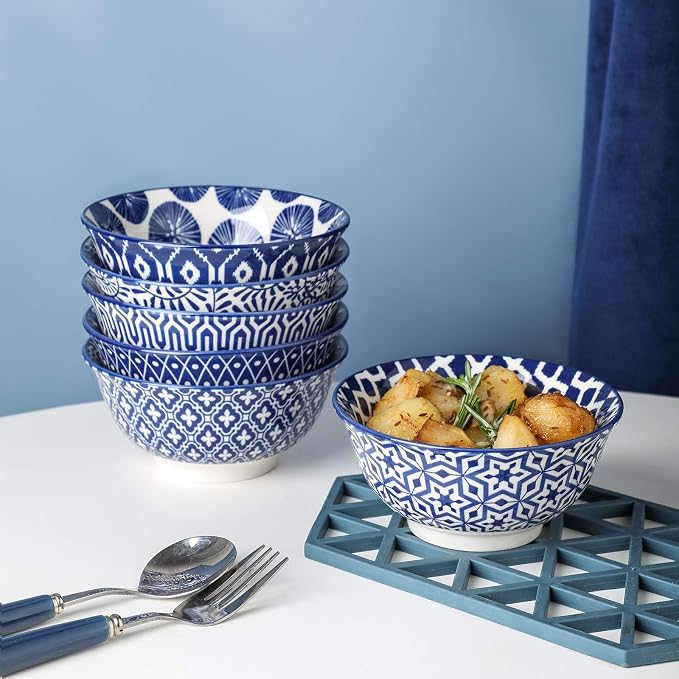 Selamica Porcelain 11oz Ice Cream Bowls Set of 6, Small Bowls, Vintage Blue | - Image 4