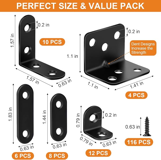 40 Pack L Bracket Corner Brace Kit, 5 Sizes Stainless Steel Corner Bracket | 90 - Image 2