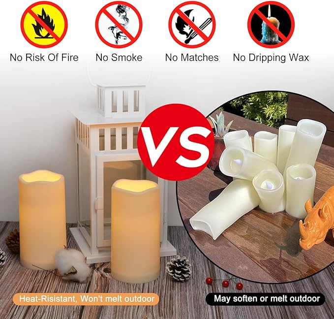 Flameless Candles 4" 5" 6" Outdoor Indoor Pillars Battery Operated Flickering - Image 4