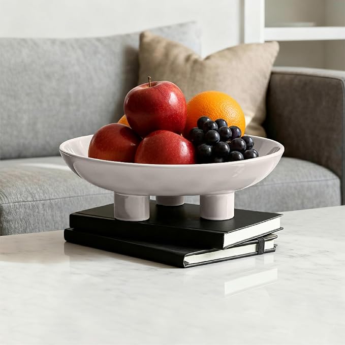 Three-Leg Ceramic Fruit Bowl, 10 Inch Oval Serving Dish - Image 3