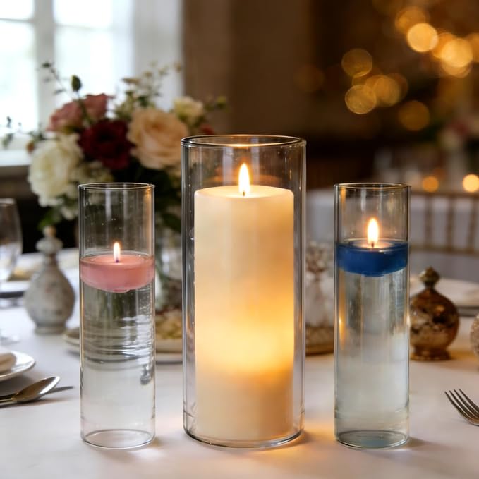 Glass Cylinder Vase, 10 Pack Glass Vases, Hurricane Floating Candle | Glass - Image 7