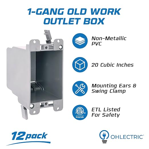 1-Gang Old Work Outlet Box, 20 Cu.in Single Gang PVC Electrical Box Swing Clamp - Image 2